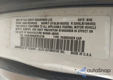 2003 Subaru Outback Limited from USA, damaged, VIN 4S3BH686537614745